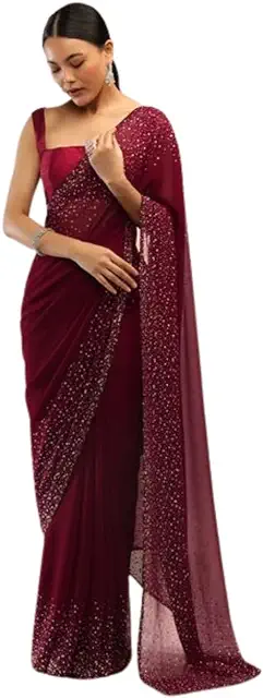 Georgette Saree with Banglory Silk Blouse & Stunning Crystal